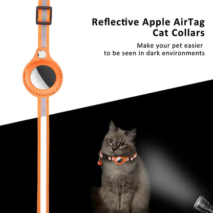 Dog Collar with Leather AirTag Holder, Soft Reflective Pet Tracker Collar with Bell, Adjustable GPS Anti-Lost Collars for Puppy