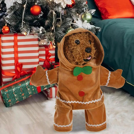 Cute Gingerbread Man Pet Costume Christmas Atmosphere Creative Puppy Hoodie Soft And Comfortable Cotton Kitten Clothes 30cm