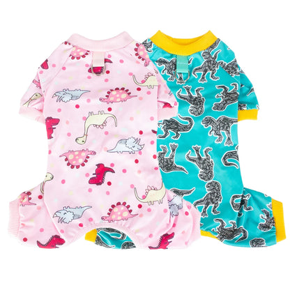 Dinosaurs Dog Pajamas for Small Dogs, Soft One Piece Jumpsuit Lightweight Halloween Puppy Onesie Pet Clothes Doggie Bodysuit