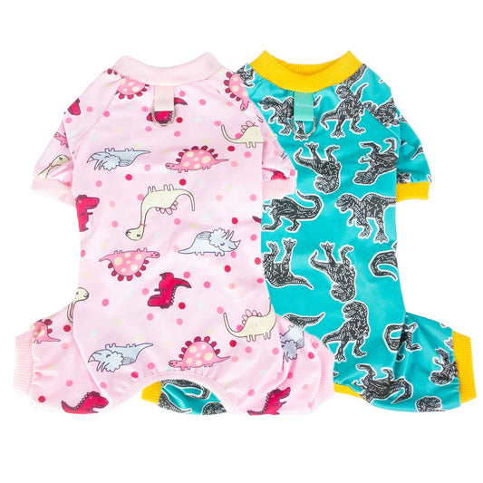 Dinosaurs Dog Pajamas for Small Dogs, Soft One Piece Jumpsuit Lightweight Halloween Puppy Onesie Pet Clothes Doggie Bodysuit