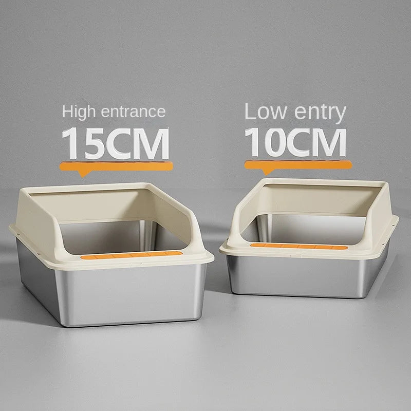 Cross-Border Oversized Stainless Steel Litter Box Top-In Anti-Take-Out Anti-Splash Cat Toilet Easy Clean Semi-Closed Pet Kitties