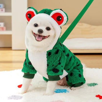 Pet Frog Costumes for Party Funny Small Dog Cat Cosplay Coat Hoodie Outfits Warm Winter Fleece Puppy Clothes Chihuahua Jumpsuit