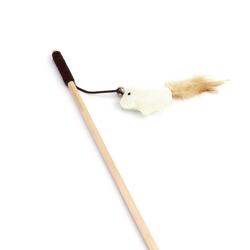 Cat Teaser Wand Toy Feather Butterfly Mouse Cat Fishing Rod Toys Wooden Interactive Kitten Toys For Indoor Cats Ball With Catnip