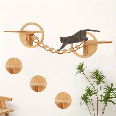 Cat Climbing Shelves Wall Mounted Cat Hammock 115cm Cat Bridge with Big Platform Z-type Cat Passage Step Stairway For Cat Kitten