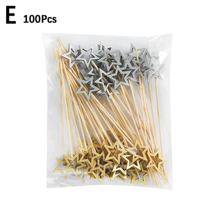 50Pcs Hollow Star Bamboo Skewers Disposable Insert Cocktail Fruit Toothpick Stick Christmas Picks Party Buffet Decor X1J5