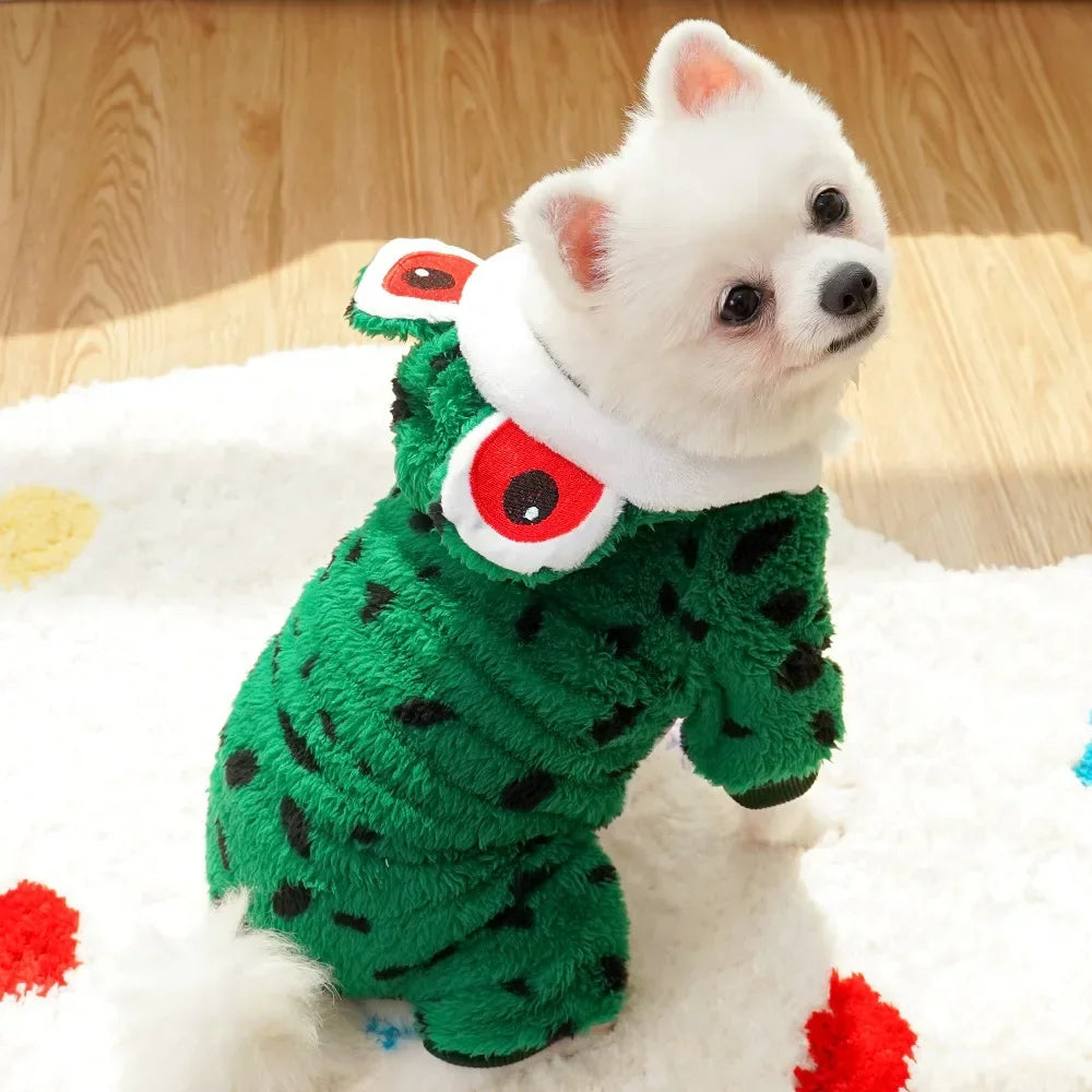 Pet Frog Costumes for Party Funny Small Dog Cat Cosplay Coat Hoodie Outfits Warm Winter Fleece Puppy Clothes Chihuahua Jumpsuit