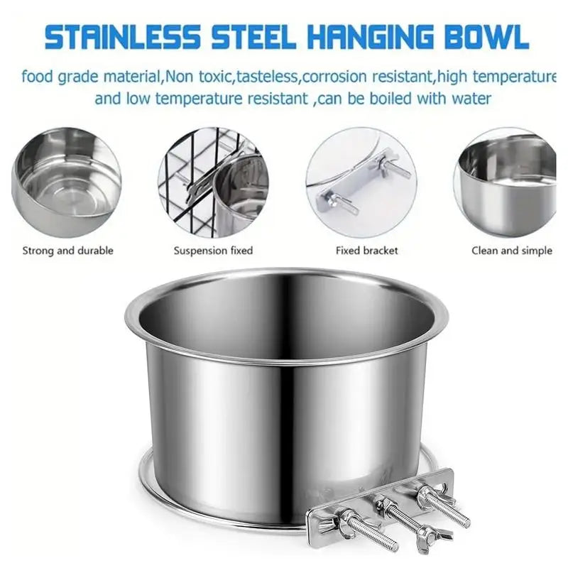 Crate Water Bowl Stainless Steel Dog Crate Hang Water and Food Bowls Feeder Dish for Dogs & Cats for Dry and Wet Foods Pet Cage
