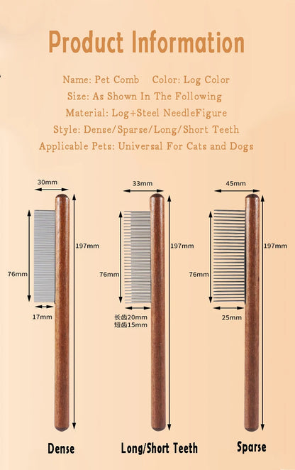 Cat Comb Stainless Steel Pet Hair Remover Wooden Handle Cat Hair Comb Pet Grooming Massage Dog Brush Cleaning Tool Pets Supplies