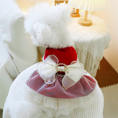Sweet Princess Female Puppy Summer Clothes Wedding Party Dress for Dogs White Lace French Bulldog Small Medium Pet Cat Clothing