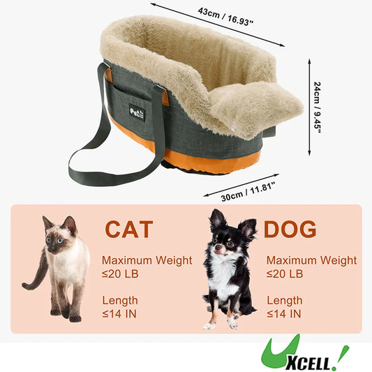 UXCELL Console Dog Car Seat Dog Beds Dog Mats Portable Booster Washable Front Seats for Small Pets Warm Sofa for Dogs Cats