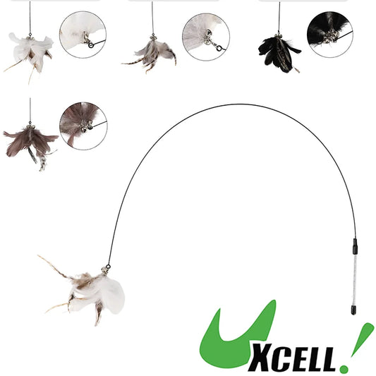 Uxcell Handheld Cat Teaser with Bell Fluffy Plume Teasing Sticks Flexible Fishing Rod Toy Indoor Scratching Pet Supplies