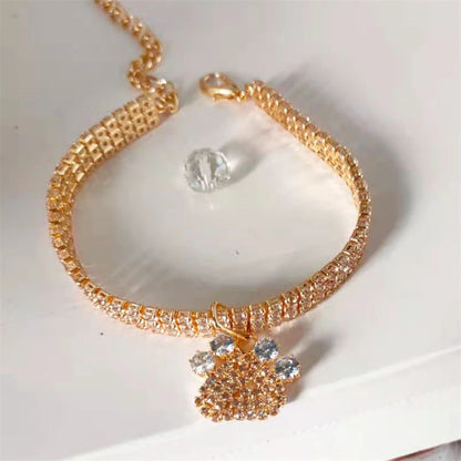 Fancy Summer Pet Dog Collars Alloy Rose Gold Zircon Footprint Pendant Necklace for Cats Luxury Designer Pet Neck Accessories
