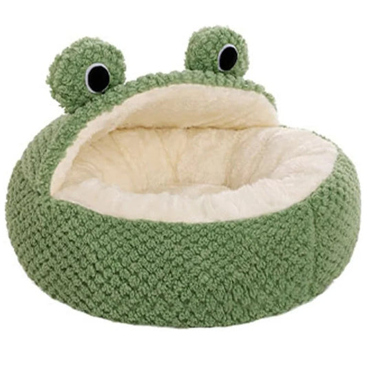 Pet Bed Cat Dog Nest Winter Warm Plush Round Cartoon Frog Deep Sleep Bag Comfort Soft Puppy Dog Bed Warm Cat Basket