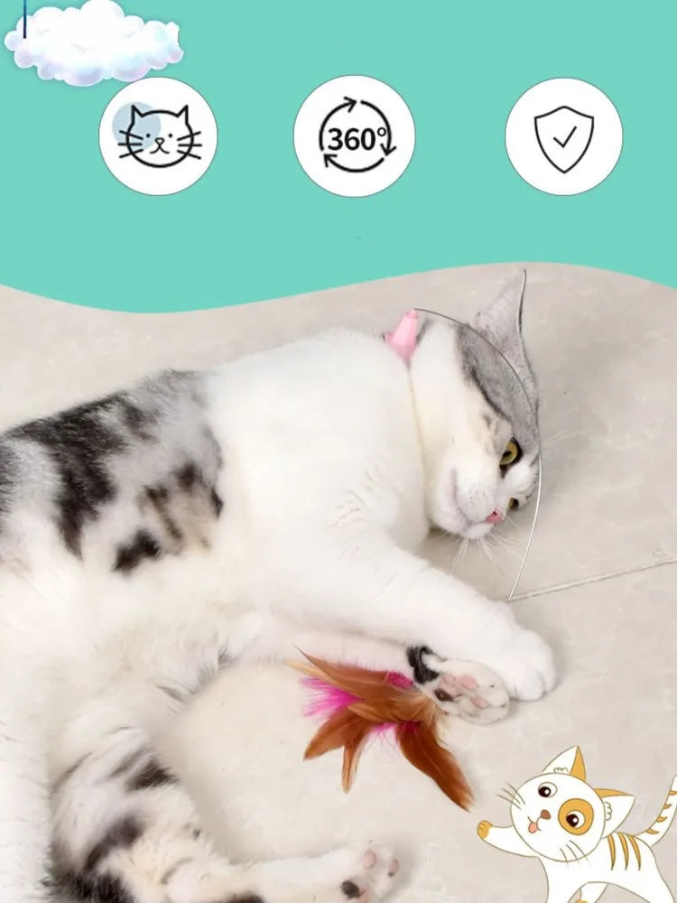 Interactive Cat Toys Funny Feather Teaser Stick with Bell Pets Collar Kitten Playing Teaser Wand Training Toys for Cats Supplies