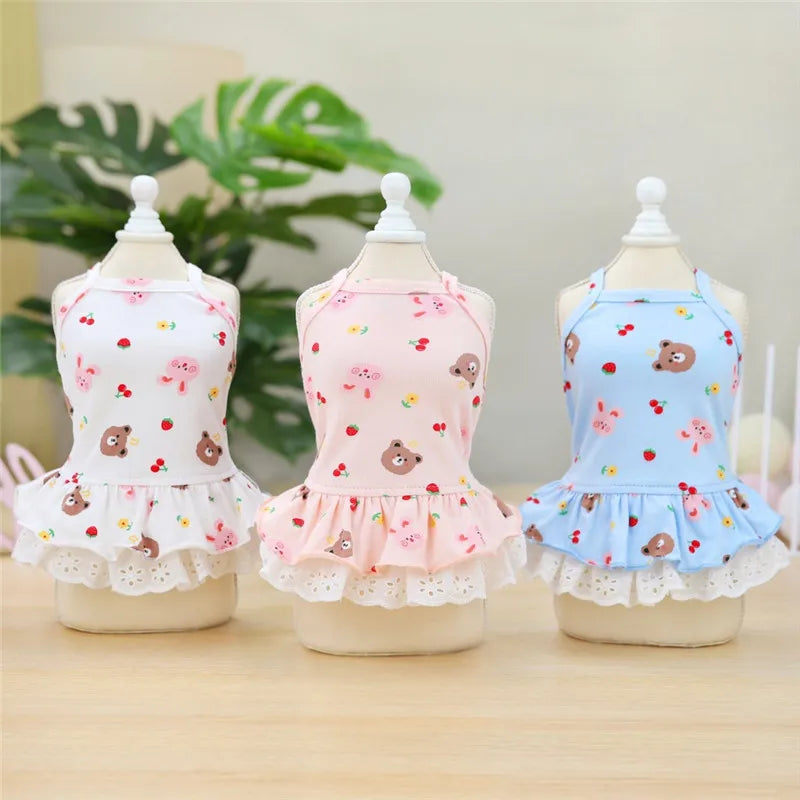 Summer Cotton Cat Dress Skirt Cute Pineapple Cherry Print Pet Clothes Dresses for Cats Sphynx Dog kedi elbisesi ropa para gatos