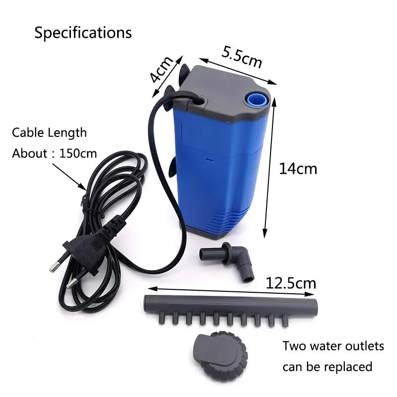 220V Aquarium Fish Tank Built-in Filter Aeration Water Purifier Internal Submersible Pump Oxygenation Filter Pump For Fish 3W