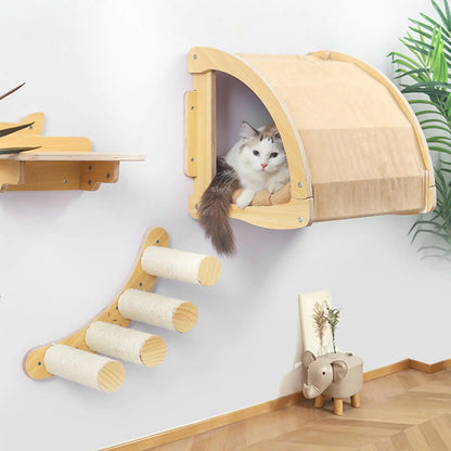 Cat Tree Tower Cat Hammock Cat House With Thick Cushions Wall Mounted Half-sheltered kitty Nest Satisfy Habits of Cat Easy Clean