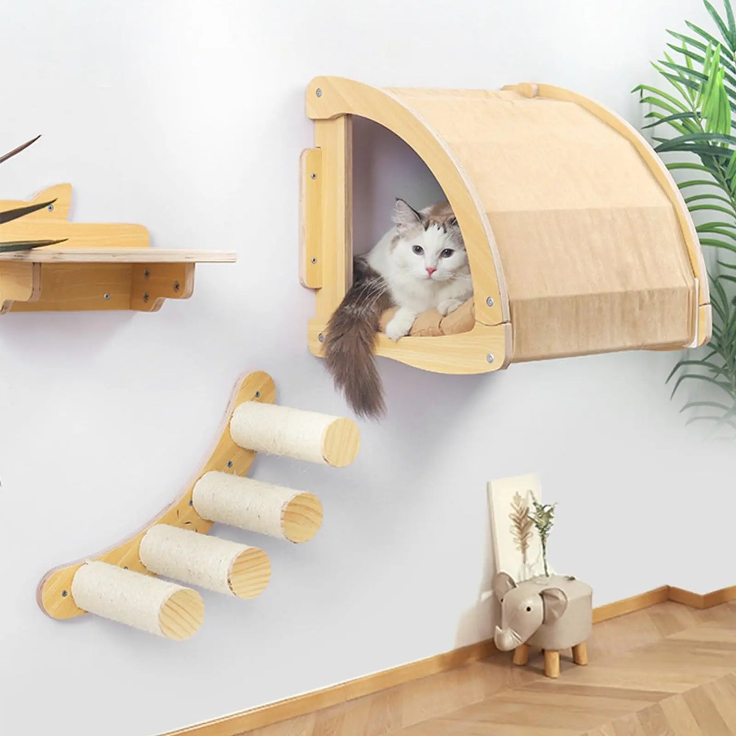 Cat Tree Tower Cat Hammock Cats House Scraper For Cat Stairway Corner Platform & Z-Shaped Channel For Cat Climbing & Training