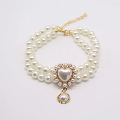 2 Rows Luxury Dog Cat Pearl Necklace Collar for Small Dogs Cats Yorkie Wedding Birthday Costume Crystal Jewelry Pet Accessories