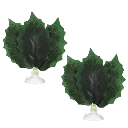 UXCELL 2/4 Pcs Aquarium Artificial Plastic Plants Betta Fish Leaf Pad with Suction Cup Betta Bed Leaf Hammock Resting Hide Decor