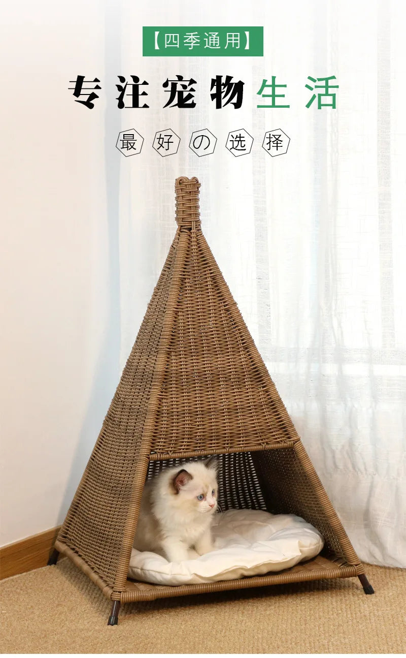 Cat litter tent creative rattan summer kennel cool breathable pet litter four seasons cat litter Internet celebrity cat villa