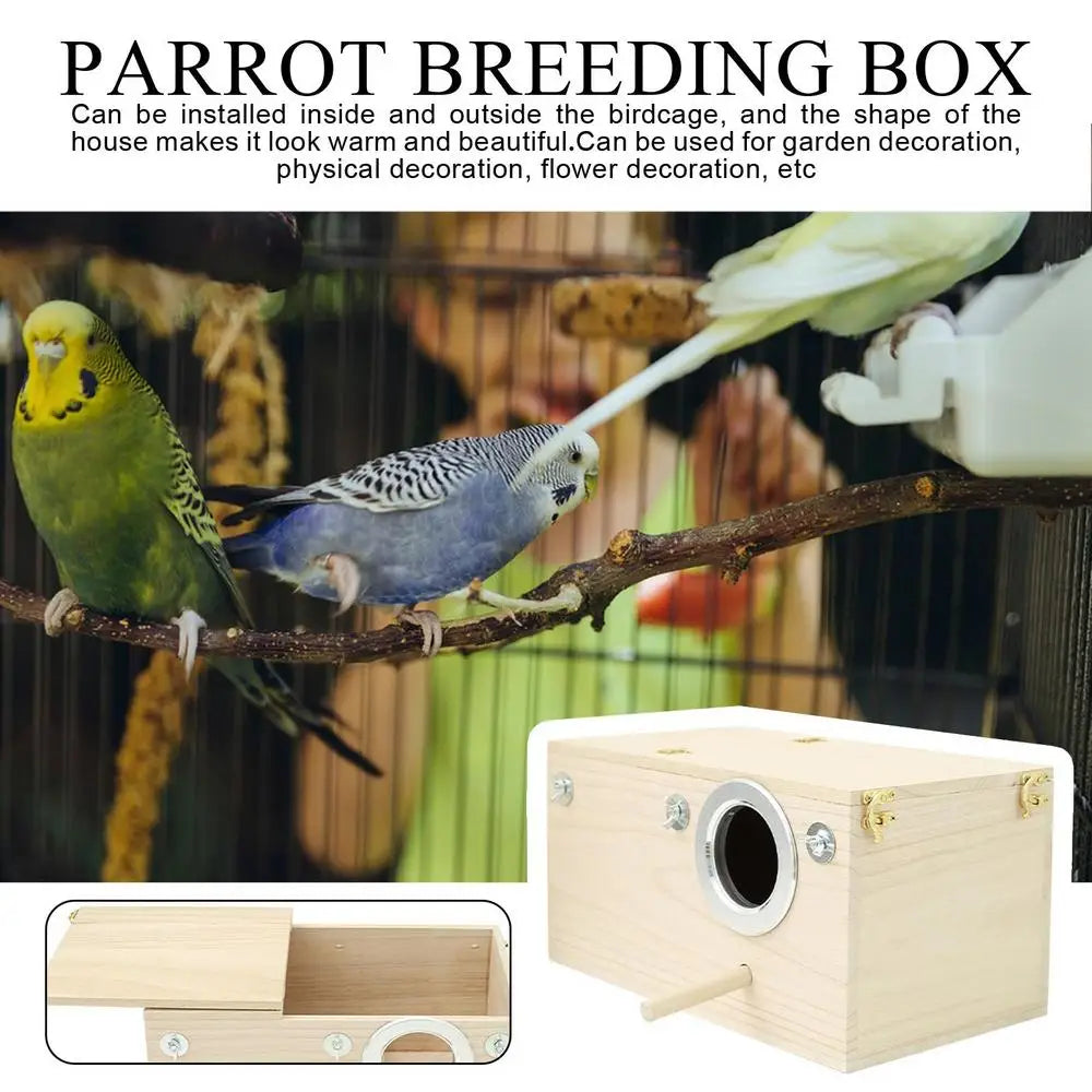 Parakeet Nest Box Wood Parrot Breeding Nest Cage House Nesting Boxes For Birds With Perch Stand Bird Cage Mating Box