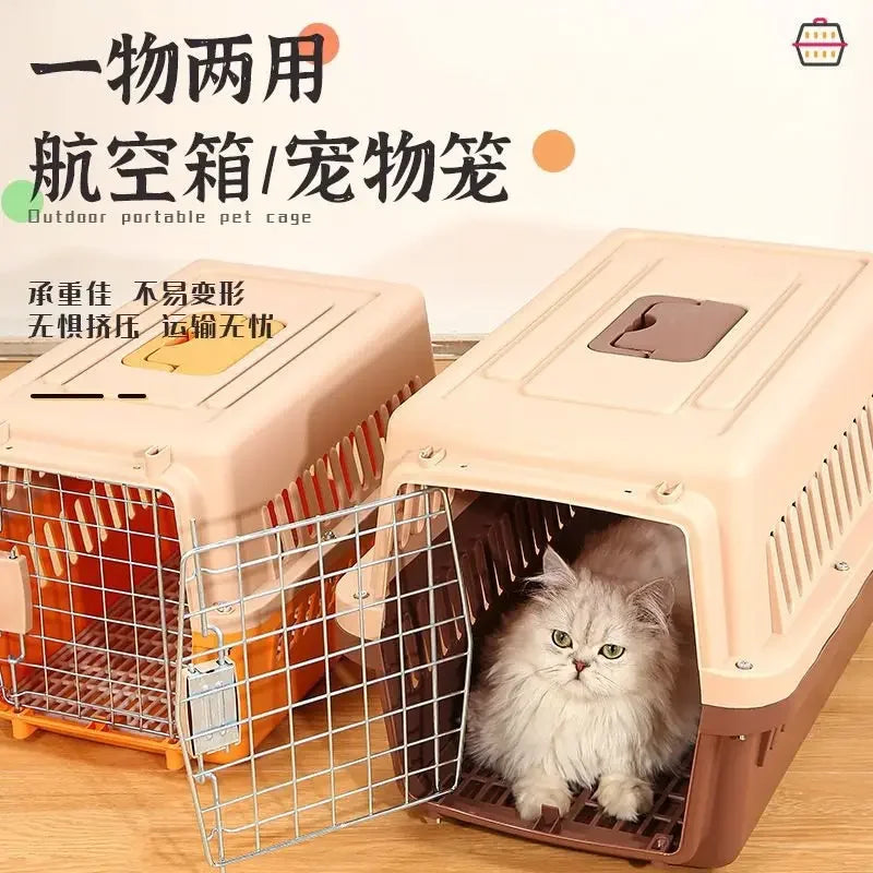 Pet air box, cat and dog car trunk cage, large medium and small cats and dogs can carry the checked box when they go out