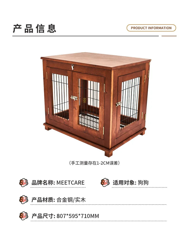 Cross-border new pet waterproof solid wood dog cage thickened pine golden retriever dog cage pet nest indoor high-end dog villa