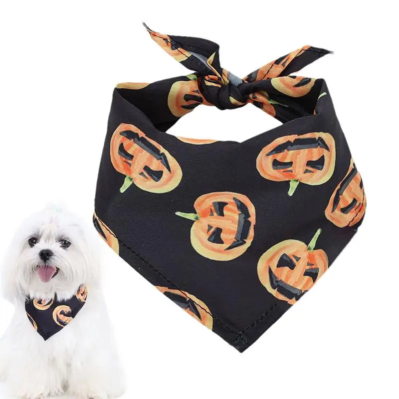 Dog Scarf Pet Costume Saliva Towel Adjustable Pumpkin Dog Scarf Triangle Pet Scarf Skull Washable For Boy Girl Toy