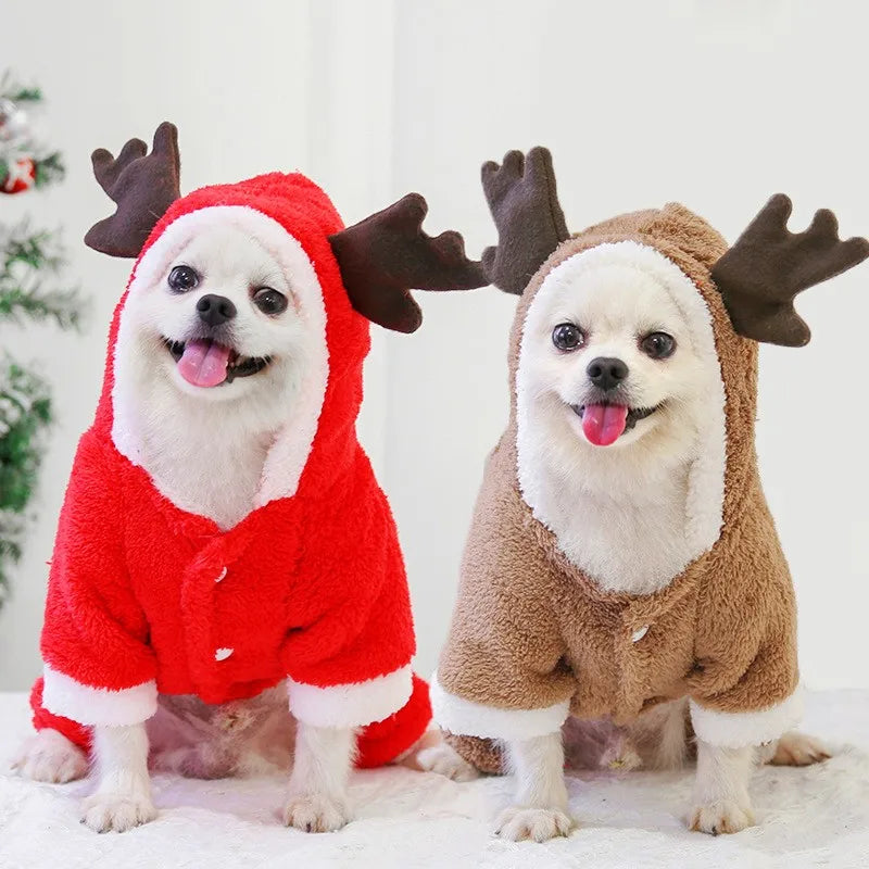 Christmas Dog Clothes Soft Dog Jumpsuit David's Deer Fleece Dog Coat Chihuahua Pug Winter Warm Clothing Xmas New Year Dog Outfit