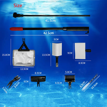 7in1 Aquarium Fish Tanks Cleaning Tools Kit Algae Tank Cleaner Set Aquarium Cleaner Fish Tank Net Scraper Sponge accessories