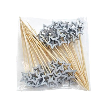 50Pcs Hollow Star Bamboo Skewers Disposable Insert Cocktail Fruit Toothpick Stick Christmas Picks Party Buffet Decor X1J5