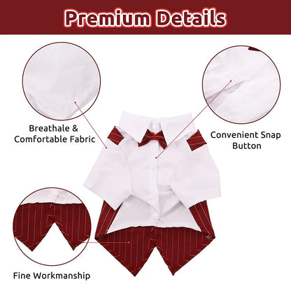Dog Tuxedo Formal Dog Suit Shirt with Bow Tie Pet Stripe Suit for Wedding Birthday Party Puppy Prince Costume for French Bulldog