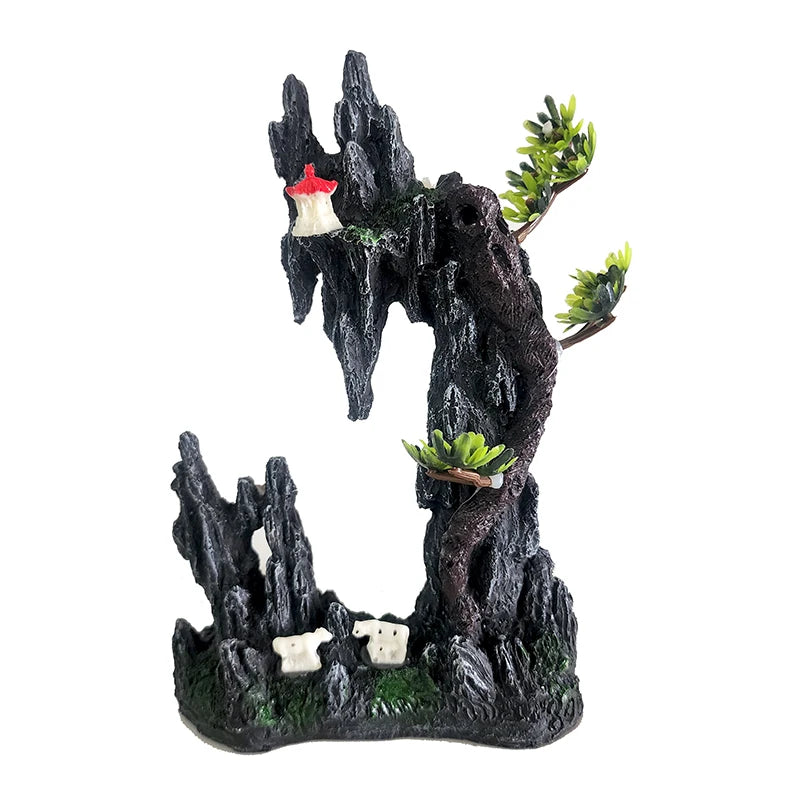 Resin Aquarium Rockery Mountain Decoration Artificial View Rock Cave Stone Tree Fish Tank Ornament Pet Supplies Home Decor