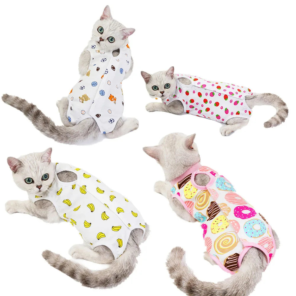 Cat Sleeveless Shirt Cat Recovery Suit Breathable E-Collar Alternative Vest for Cat Small Puppy Cute Printed Cotton Pet Clothes
