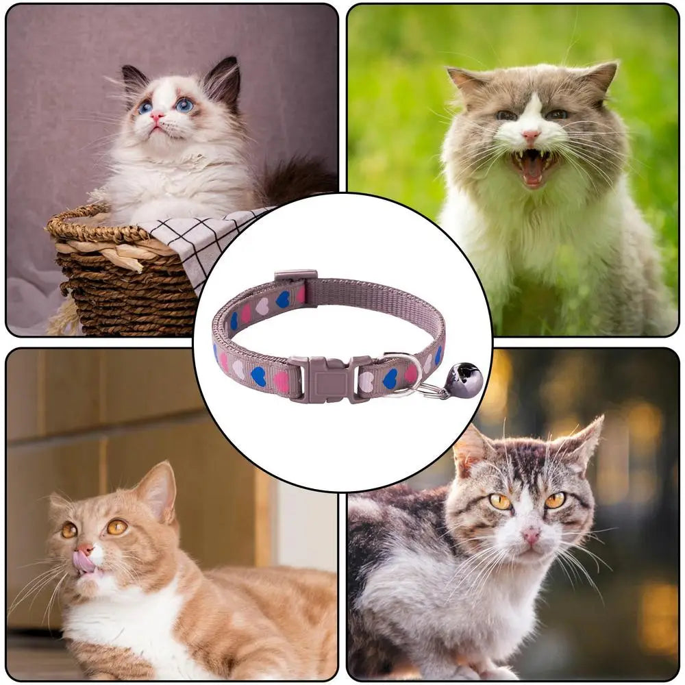 Cat Bell Collar Colorful PVC With Bells Dog Collar Detachable Adjustable Pet Collar Love Heart Printed Comfortable For Cat