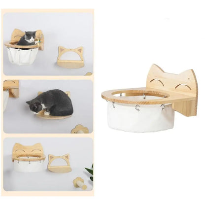 Cat Hammock Cat Shelves Tree Tower Ladder Wooden Furniture for Kitten Saving-space Cats Pet Products Cat Climbing Wall