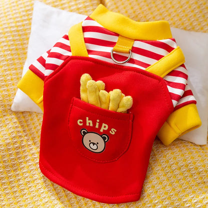 Red Stripe French Fries Dog Hoodies Autumn Winter Dog Clothes for Small Medium Dogs,Puppy Cat Costume Chiwawa Pet Pullover Coat