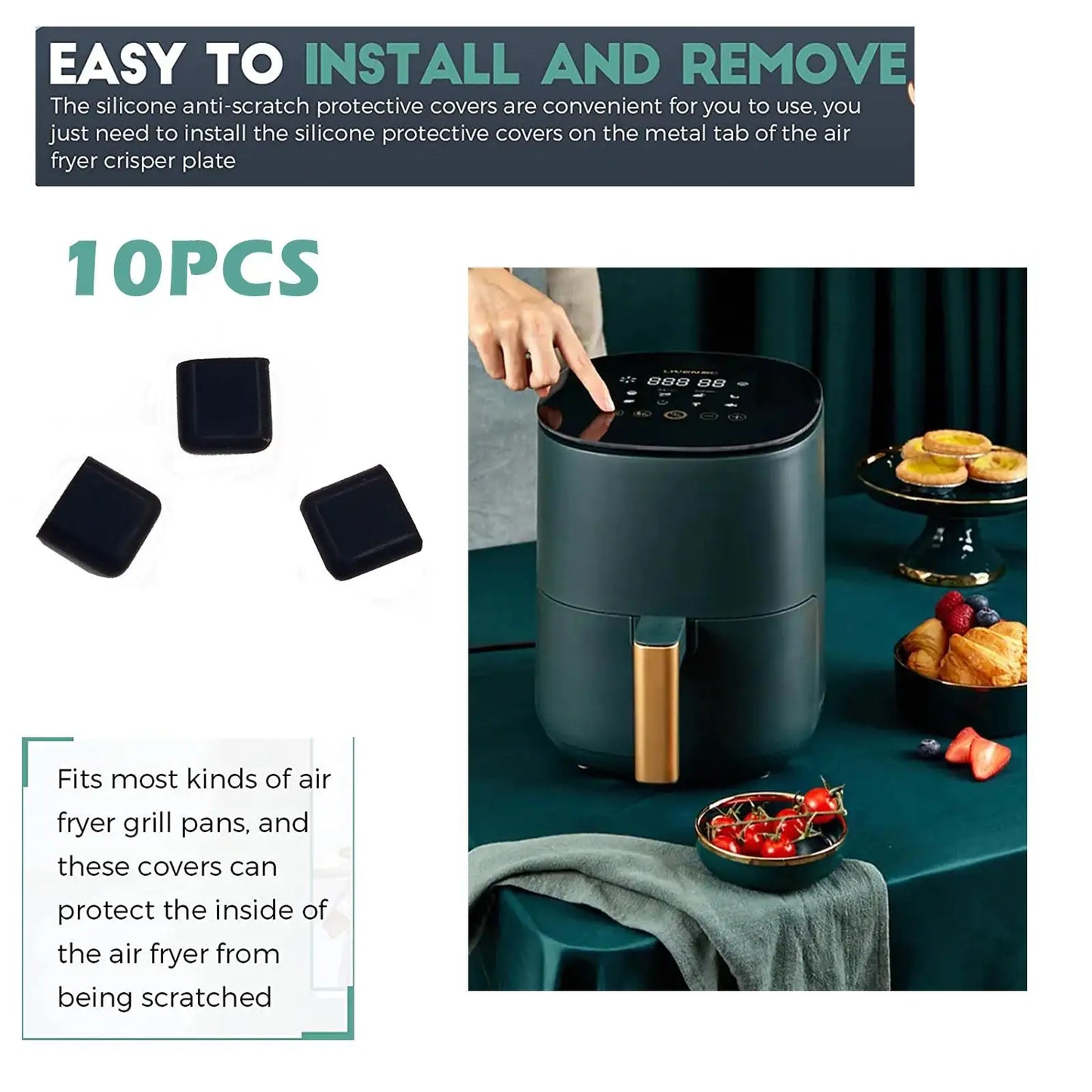 Air Fryer Rubber Bumpers Black Air Fryer Scratch Protection Air Kitchen Tray Fryer Replace Parts Accessories Cover Rubber W1T4