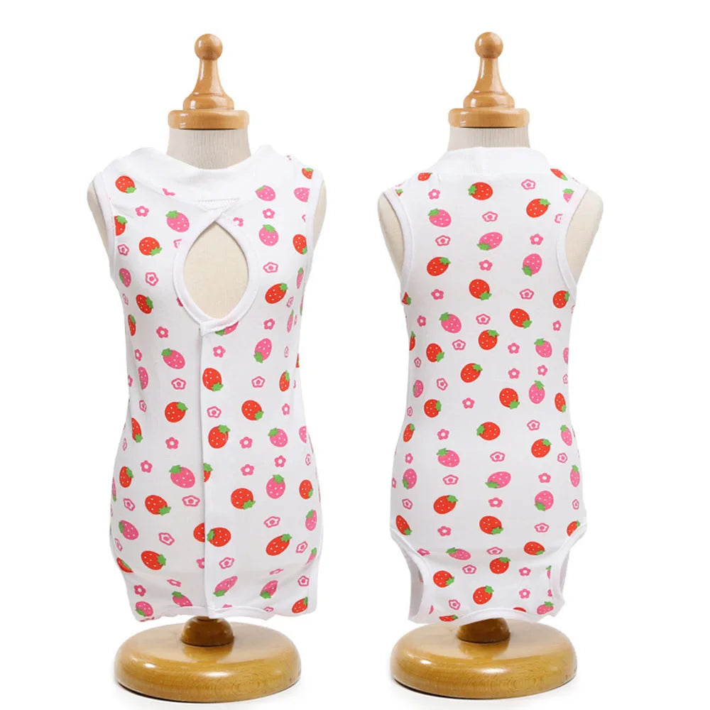 Cat Sleeveless Shirt Cat Recovery Suit Breathable E-Collar Alternative Vest for Cat Small Puppy Cute Printed Cotton Pet Clothes