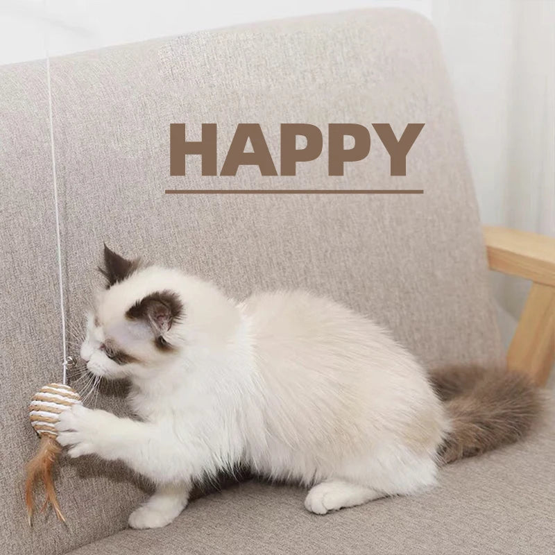 Cat Teaser Wand Toy Feather Butterfly Mouse Cat Fishing Rod Toys Wooden Interactive Kitten Toys For Indoor Cats Ball With Catnip