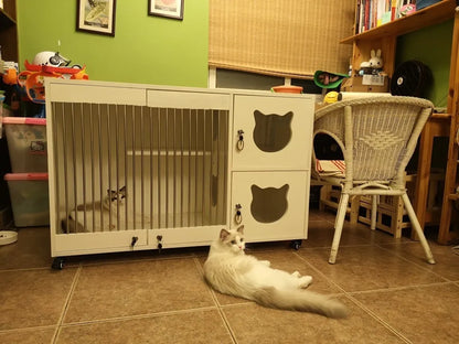 Wooden And Steel Pet Cat Display Cages Fence With Scratching post