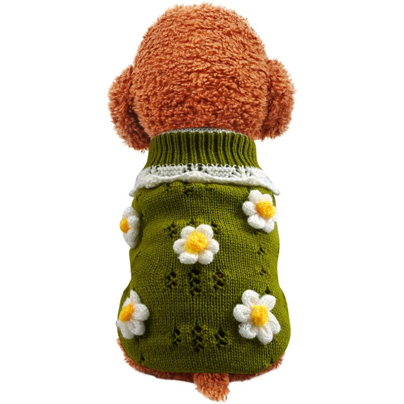 Luxury Designer Warm Winter Clothes for Pets Wool Knitting Floral New Year York Dog Sweaters Sphinx Cat Christmas Puppy Clothing