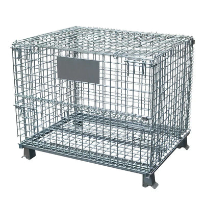 Heavy Duty Foldable Warehouse Iron Wire Cage Mesh Collapsible Container Pallet Cage Metal Collapsible Shipping Cage with Wheels
