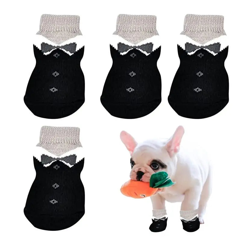 Dog Paw Socks Anti Slip 4pcs Non-slip Dog Snow Socks Small Machine Washable Dog Paw Protectors For Workout Walking Exercising