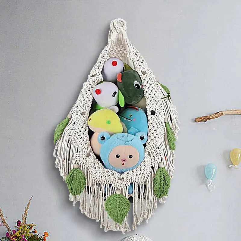 Macrame Toy Hammock Mesh Hammock Plush Toy Organizer Space-Saving Corner Plushies Net Cute Plushie Stuff Animal Holder For Kids