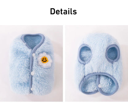 Solid Pink Fluffy Pet Dog Winter Clothes Flower Decorate Breathable Warm Cat Overalls Unisex Yorkshire Autumn Small Puppy Vests