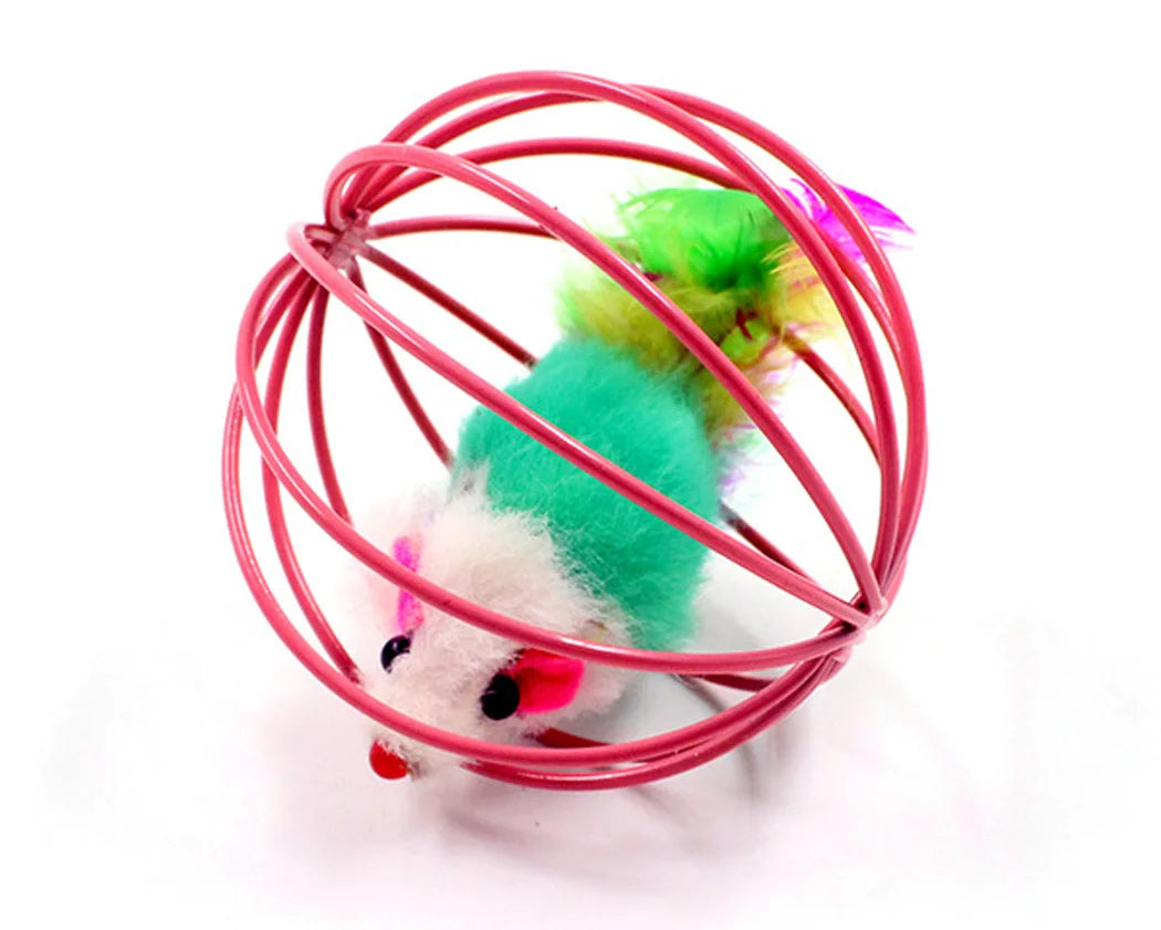 Funny Feather Mice Ball Cage For Kitten Creative Playing Toys Pet Products Play Cat Mouse Toy