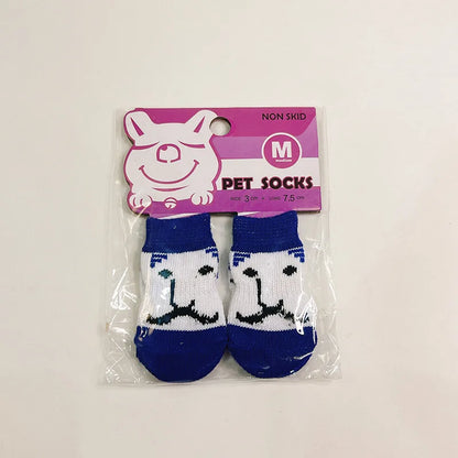 Outdoor Cartoon Shoes for Small Dogs 4pcs/Set Winter Cotton Knit Socks French Bulldog Foot Protector Anti-Slip Pet Accessories