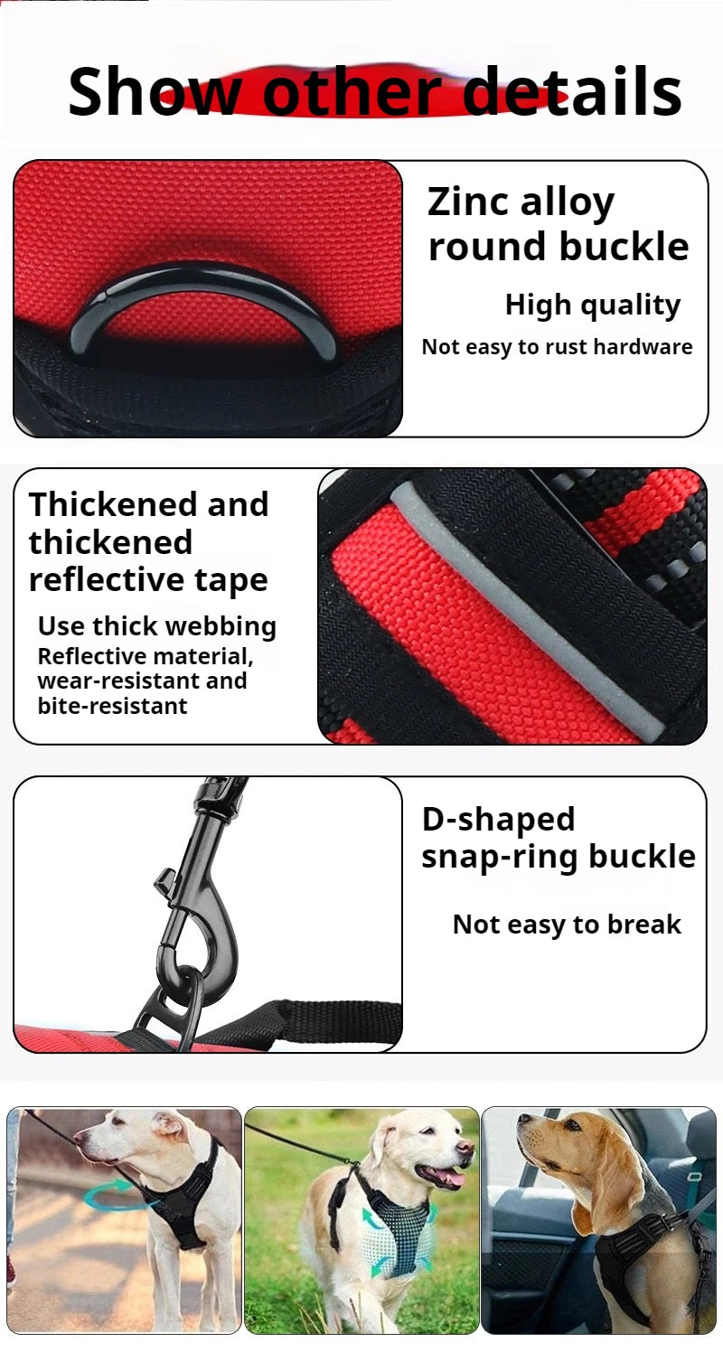 Pet dog chest back anti impact reflective vest style chest back large medium cat dog chest back traction rope set dog harness